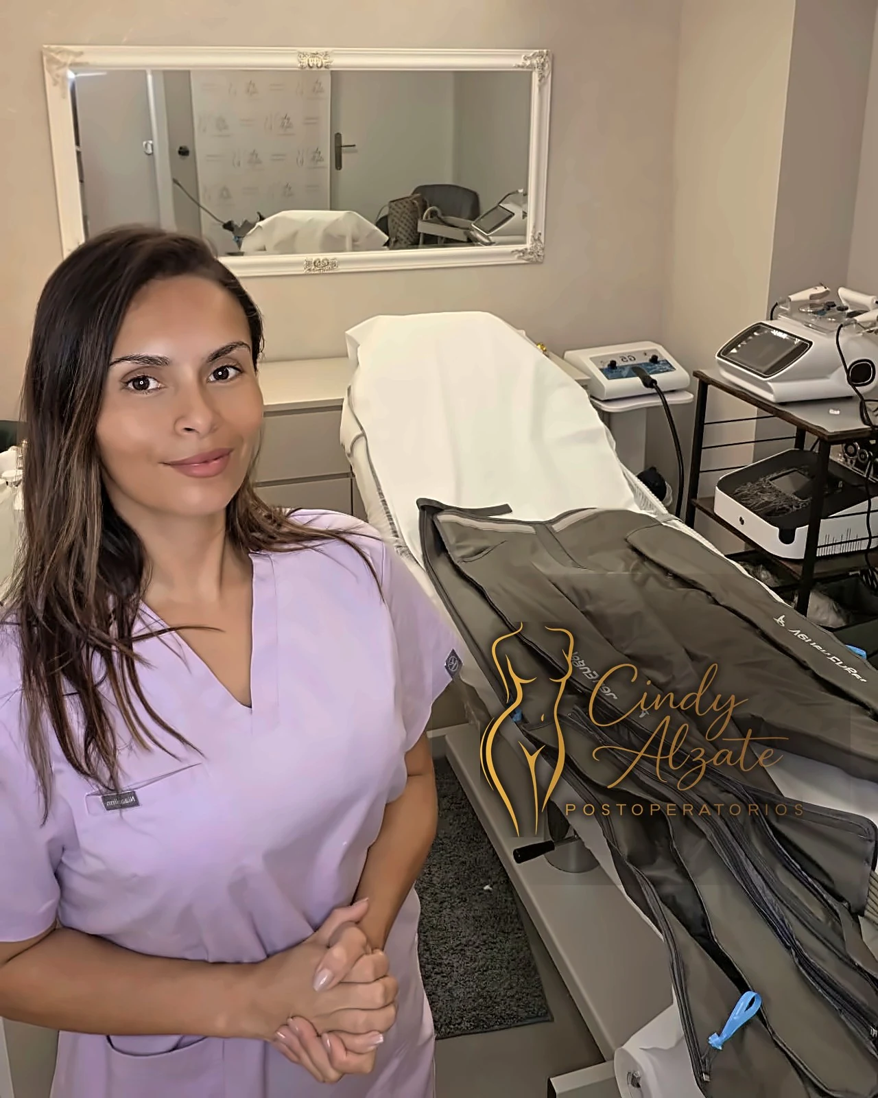 Cindy Alzate en su cabina de rehabilitación postoperatoria en Playa de San Juan